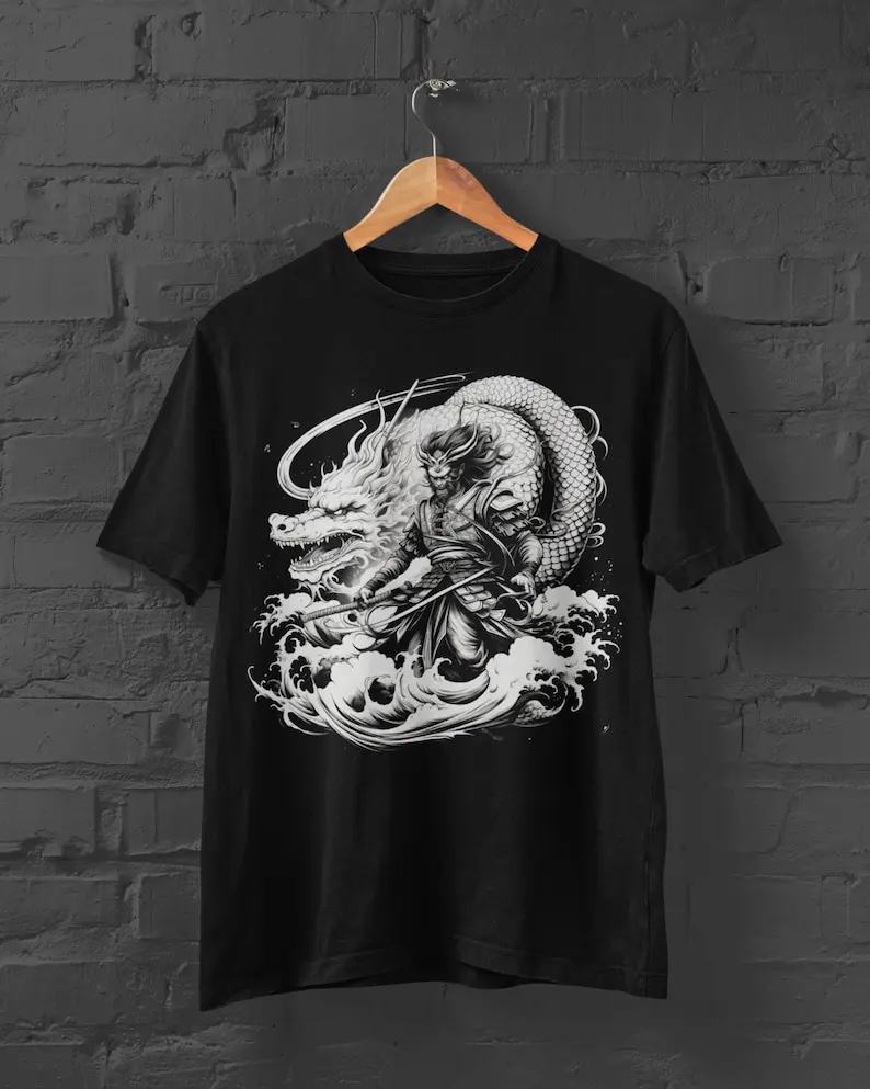 

Samurai With Dragon T-Shirt - Japanese Streetwear