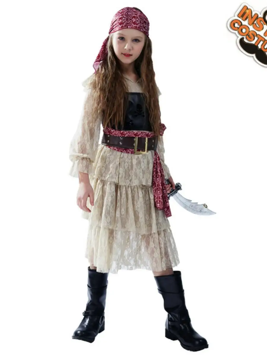 تنورة مكشكشة للفتيات من Loween Cos Par زي القراصنة لمرحلة الأداء ملابس الأطفال التقليدية للمسرح العرقي...