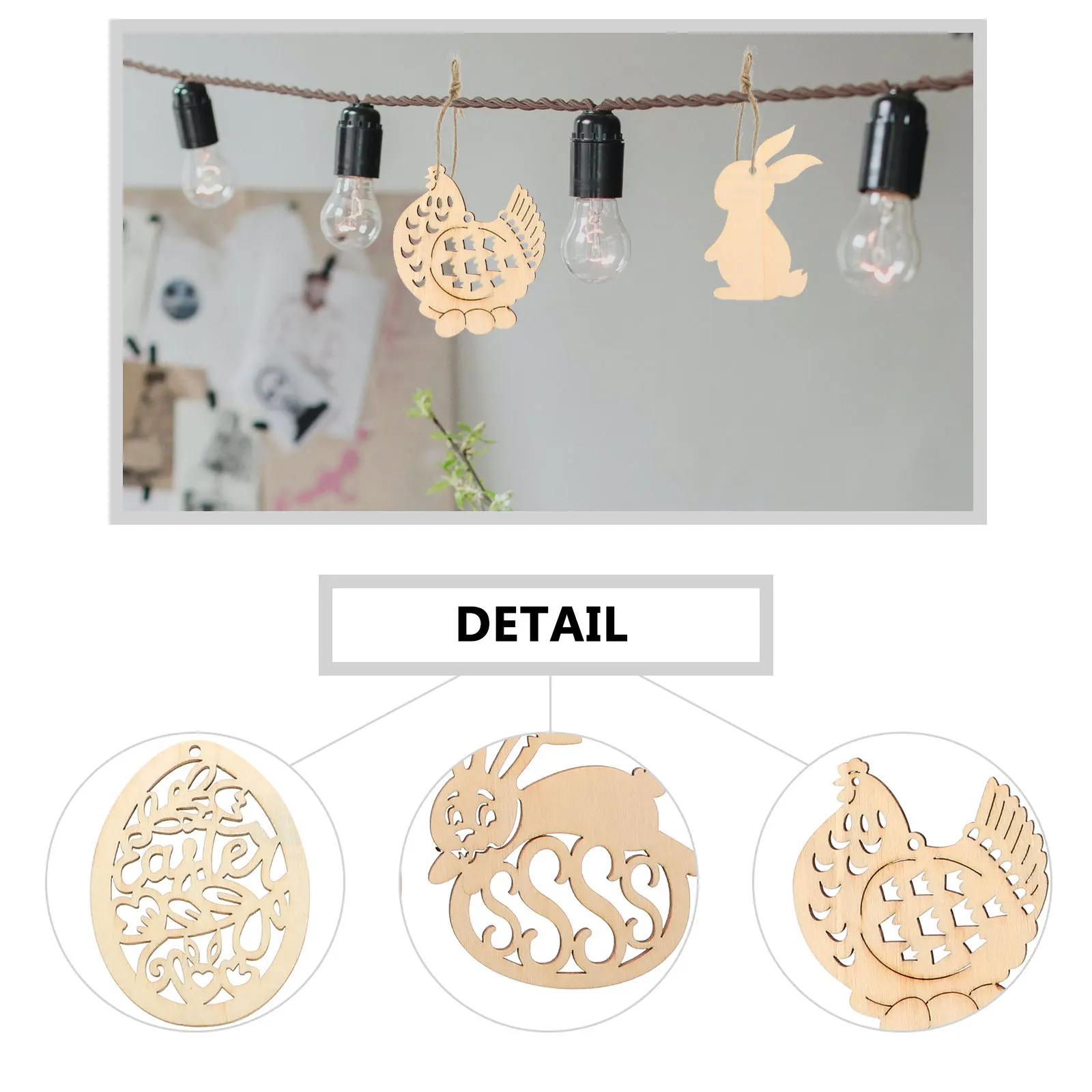

48pcs Wood Decorative Ornaments Unfinished Wooden Slices Diy Craft Hanging Decor For Easter Party Favors Wall Window Door