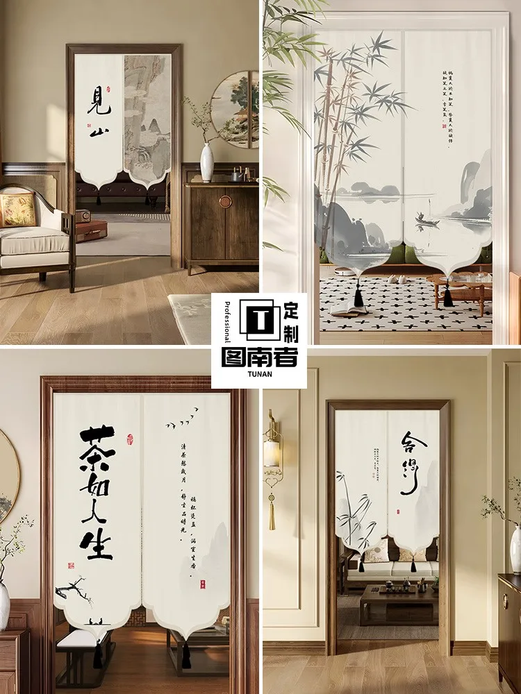 ستارة باب بنمط صيني تقليدي، حاجز للخصوصية من القطن والكتان، ستارة نصفية للمطبخ والحمام، للاستخدام المنزلي في غرفة النوم