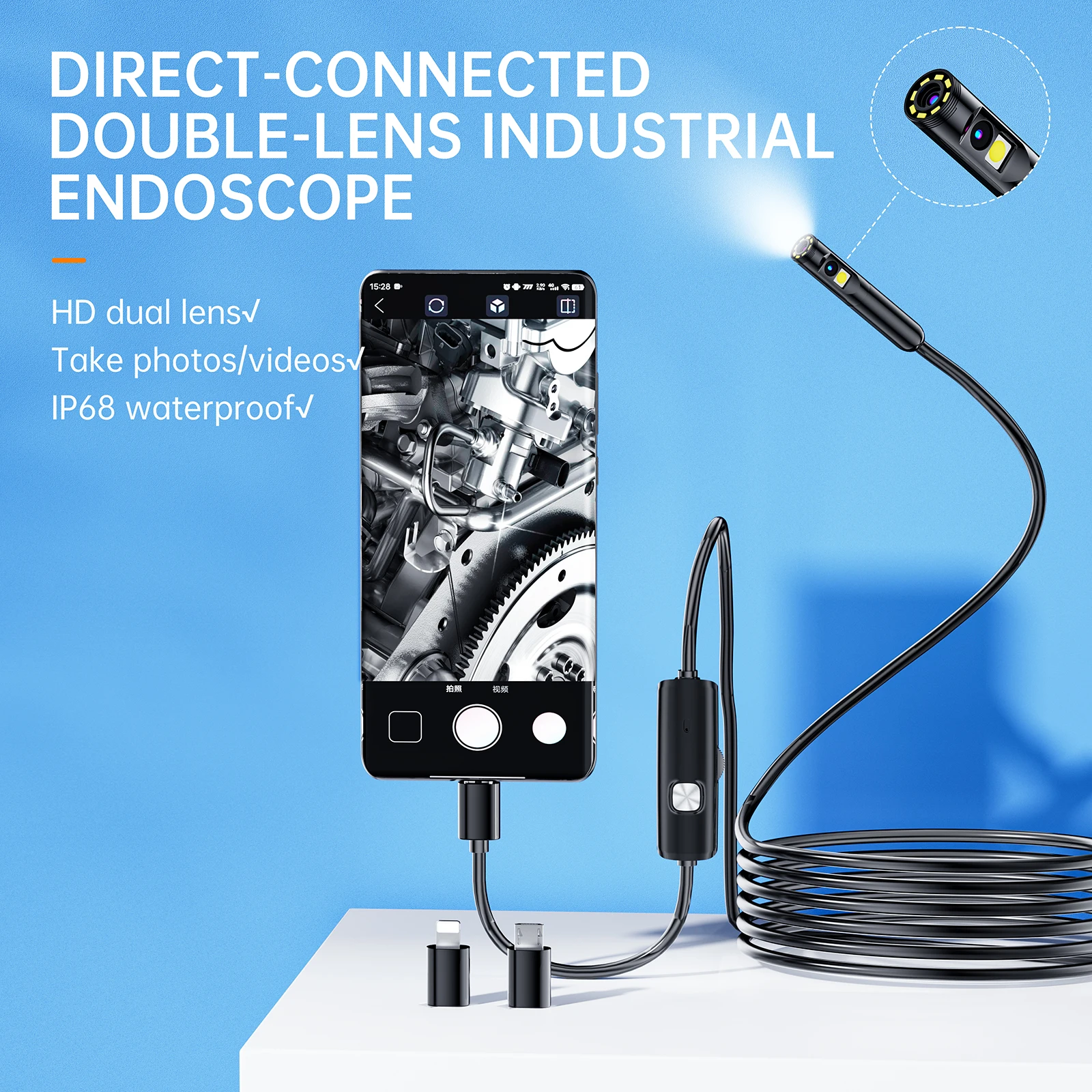 

3in1 2MP 8MM 1080P USB for Android ISO Dual Lens Endoscope Camera CMOS Borescope Inspection Otoscope Camera Digital Microscope