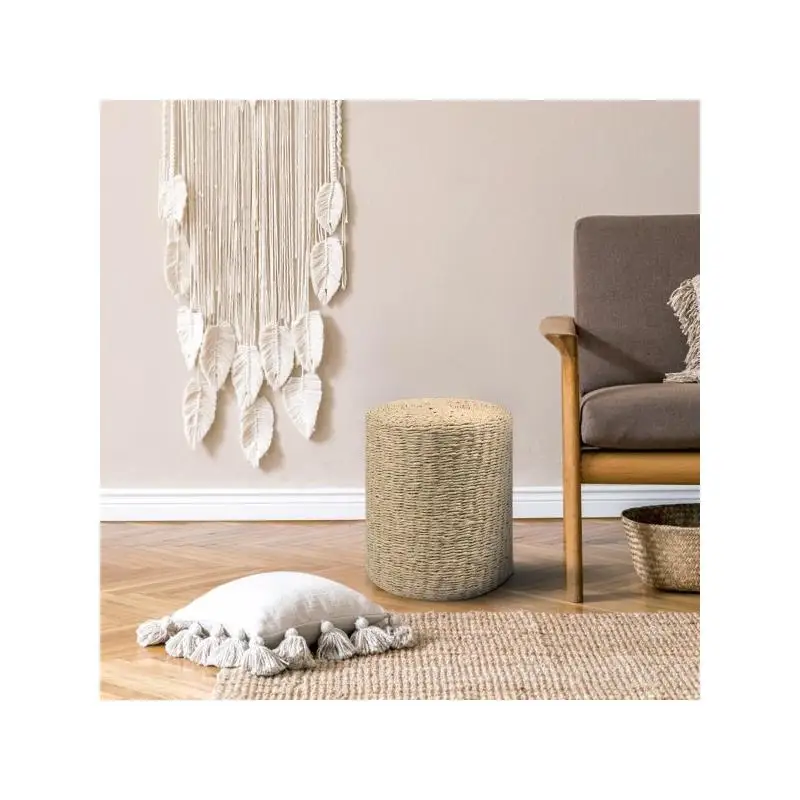 مسند للقدمين على شكل حبل ورقي بيج مزدوج الخيوط، مقعد للقدمين لغرفة النوم وغرفة المعيشة #2