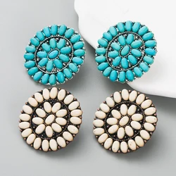 European and American Retro Geometric Round Turquoise Earrings, Fashionable and Personalized Temperament Turquoise Earrings