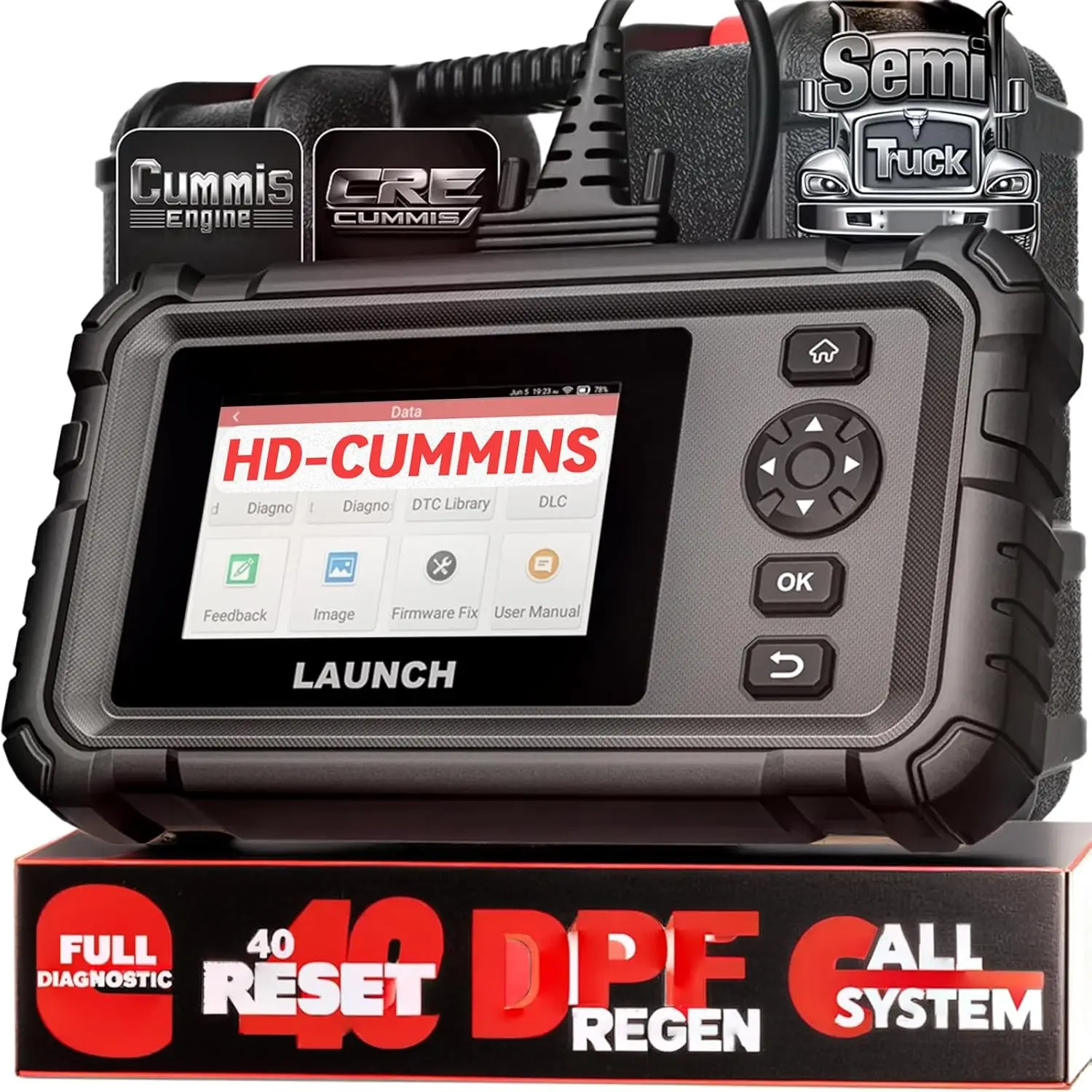 

LAUNCH Creader Elite HD CRE CUMMIS Полная система Сверхмощный грузовик-сканер Полудвунаправленный дизельный диагностический сканер с DPF