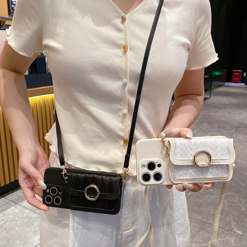 

Плетеный чехол для iPhone 16/15 Pro, чехол для телефона с перекрестным ремешком для Apple 13, 12, 11, 15, 14, 16 Pro, мягкий чехол для телефона с картой max