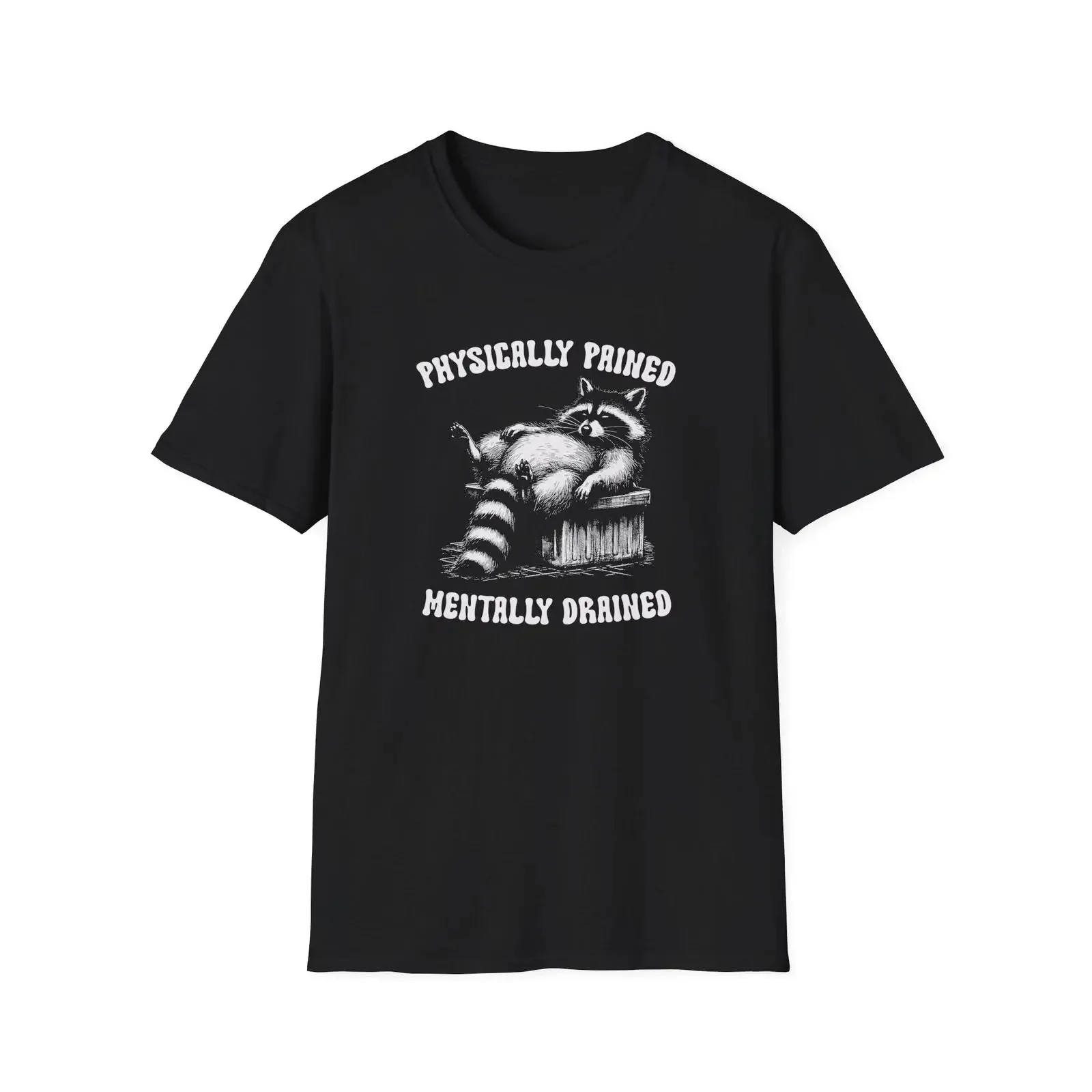 Funny Raccoon T Shirt Physically Pained Mentally Drained  vintage Washed streetwear Casual Soft Stylish Comfortable graphic