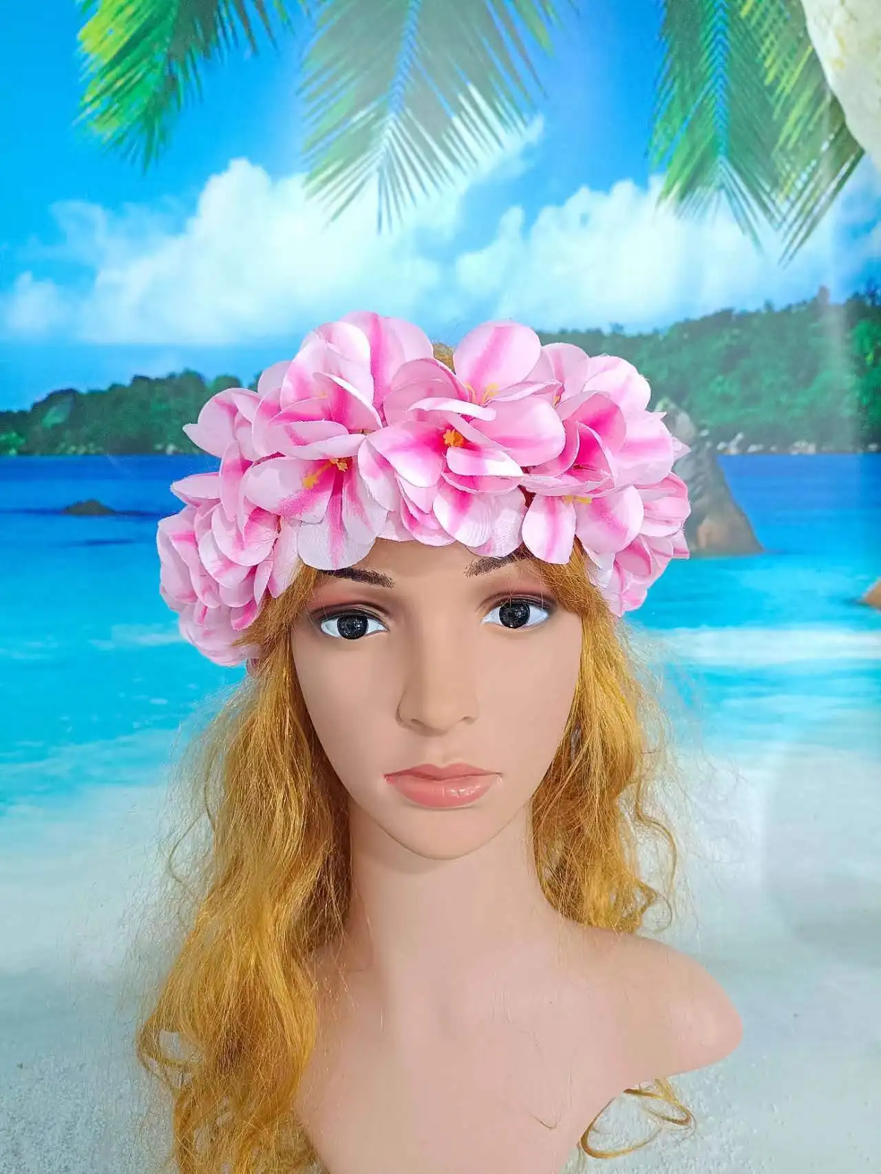 Free Shipping KN-he012s 50pcs/ lot 50CM Silk Plumeria Elastic Headband Aloha Dance Party Flower Crown Hawaii Floral Crown