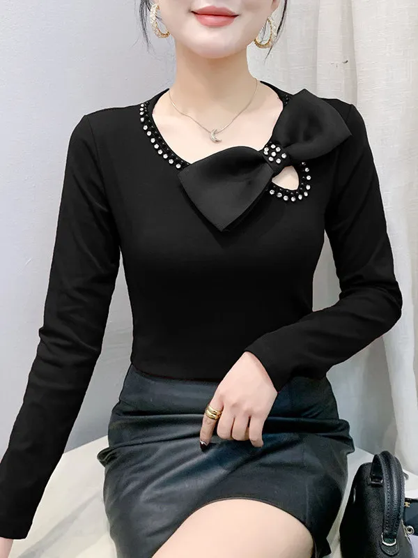 Fashionable Heavy Embellished  Knot Hollow out Slimming Trendy Women's Clothing Autumn Winter New Style Commute Style