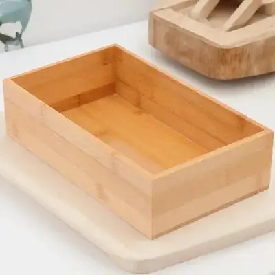 

Refining Bamboo Wood Storage Box Khaki Lidless Desktop Storage Container Solid Wood Organizer Bamboo Container