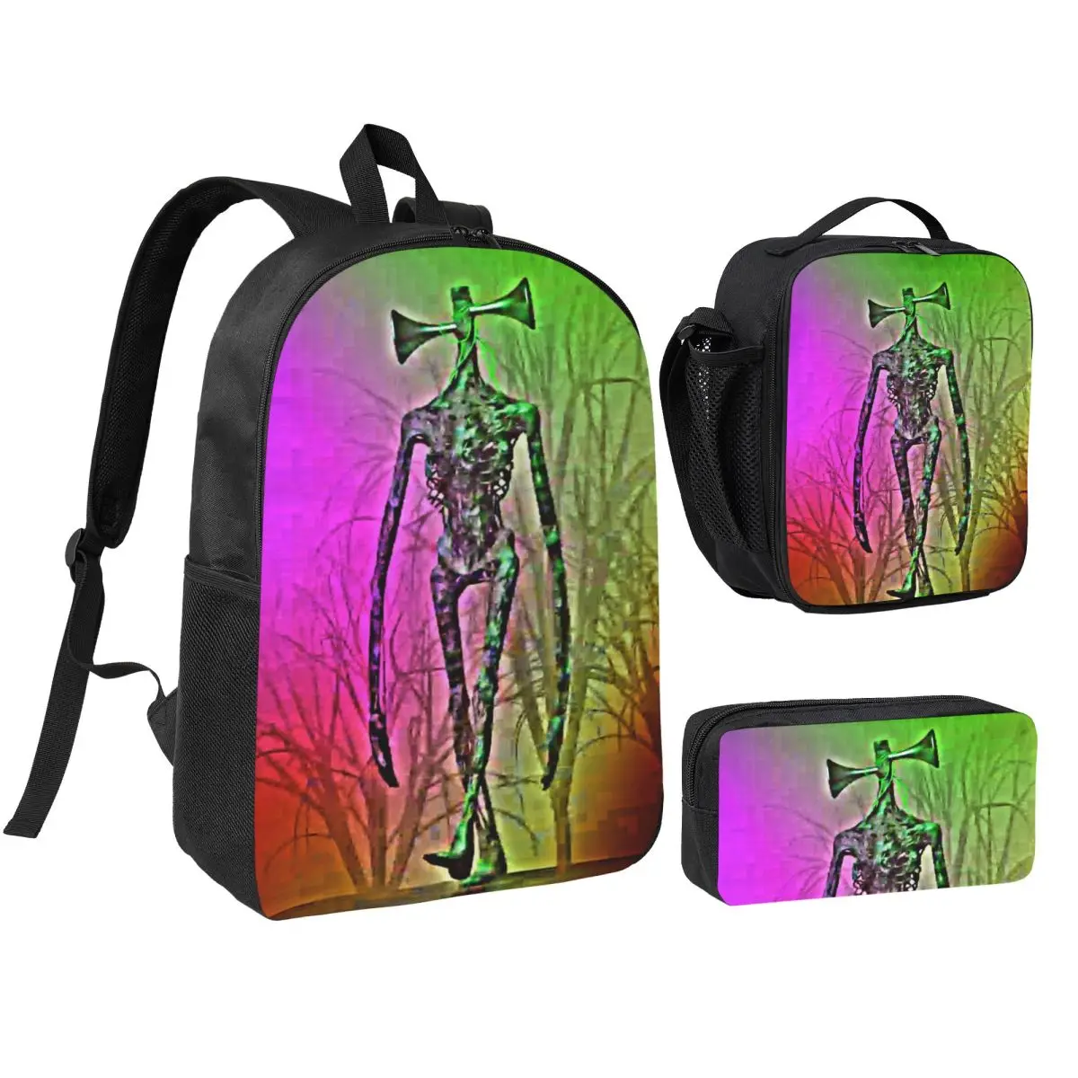 3Pcs Siren Head In Dark Forest School bags Set for Girls Boys Pencil Boxes Backpack Sets with Lunch Box For Students Knapsack