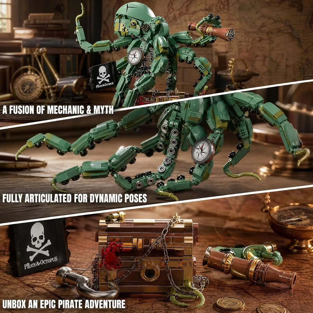 Creative DIY Pirate Kraken Octopus Model 1128PCS, Deep Sea Captain Legendary Monster Assembly Figurine Set, Collection Display view 4