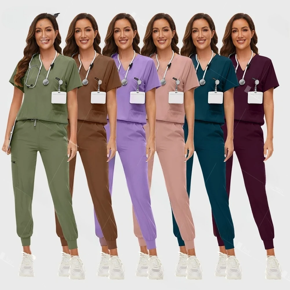 

Fashion Surgical Uniforms Medical Scrub Set Doctor Nurse Clinical Workwear Nursing Suit Beauty Spa Work Clothes Scrubs Top Pants