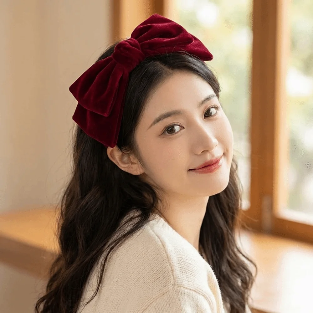 Great Gift Wide Brim Velvet Bow Headband Solid Color Chic Hairband Large Non-slip Hair Hoop Wedding Party