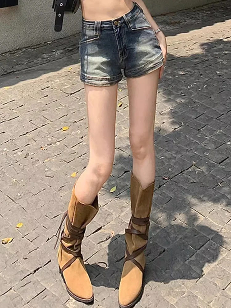 Summer Girls Vintage Denim Wide Leg Shorts Lady High Waist Short Pants Female Blue Korean Style Fashion Robin Jeans Large Size