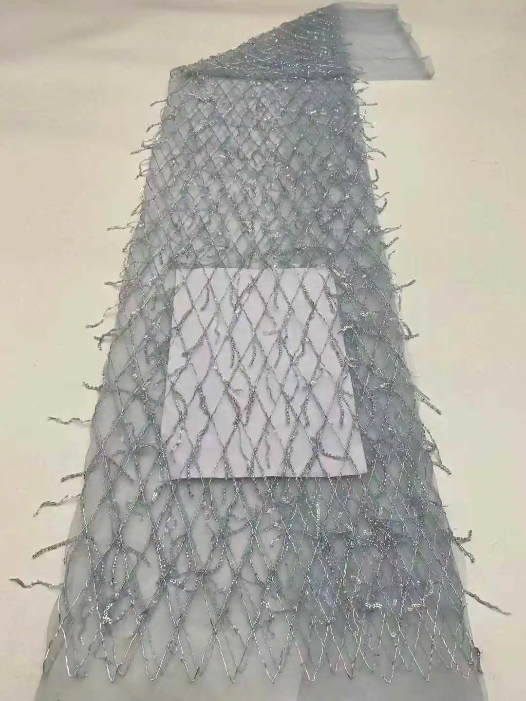 African Beaded Lace Tulle Fabric Heavy Handmade Swiss Sequin Fabric Nigerian Wedding Prom Dress Sew High Quality 2025