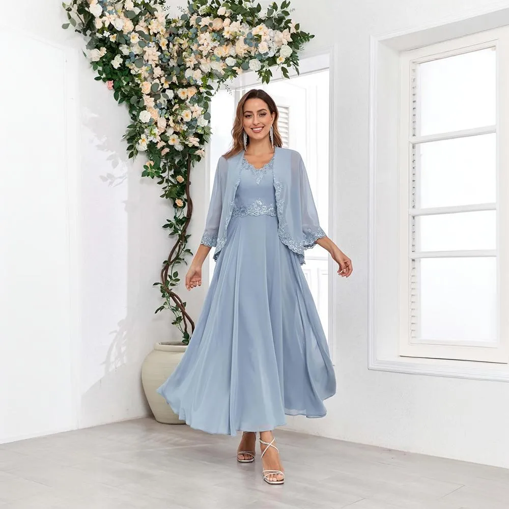 

VICTORIA Long Elegant Mother of the Bride Dress for Women 2025 A-Line V-Neck Sequins Chiffon Formal Wedding Guest Party Dresses