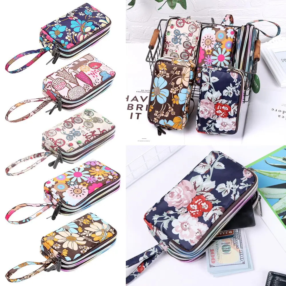 1PC Print Canvas Three-layer Long Wallet Larger Capacity Coin Purse Portable Waterproof Female Handbag Print Canvas Bag