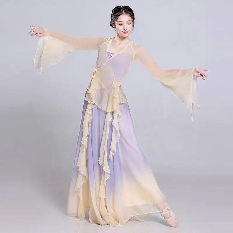 Classical Dance Costumes Women Dance Dress Graceful Figure Fairy Gauze Clothes Practice Gradient Colors Han Ancient Dress Set