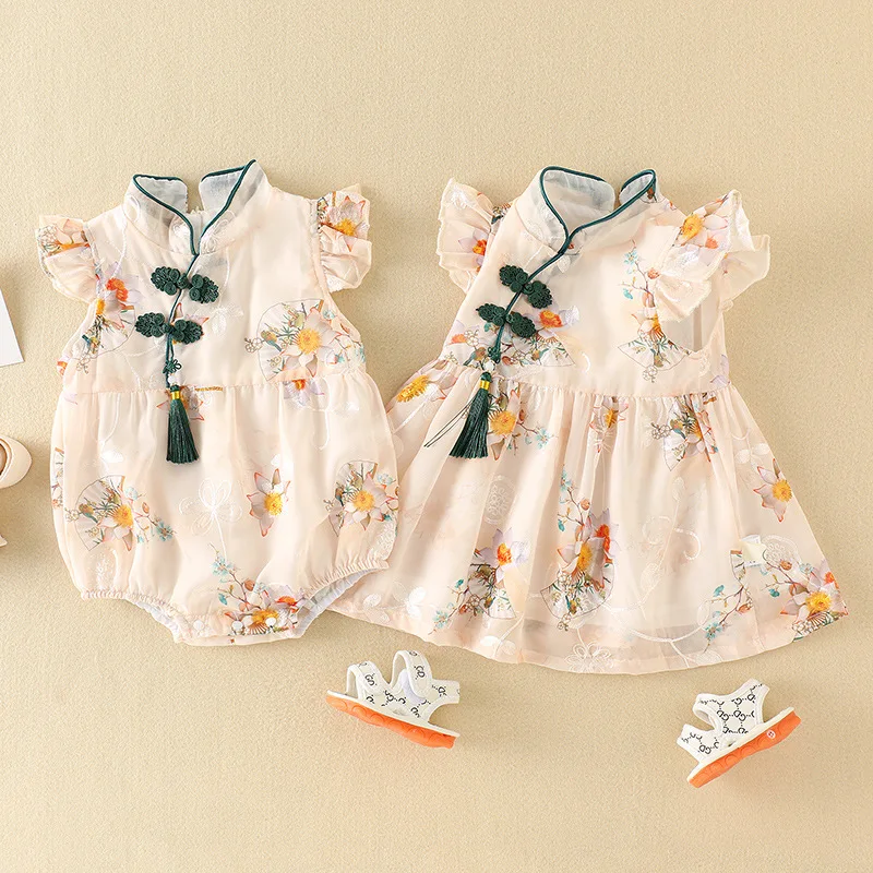 

Baby Summer Dress Thin Chinese Style Qipao One Piece Wrap Fart Coat Newborn Baby Bodysuits