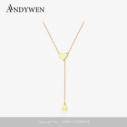 ANDYWEN 925 Sterling Silver Gold Adjustable Chain Heart Pendant Charm Necklace Drop Choker Resizable Women Luxury Jewekry