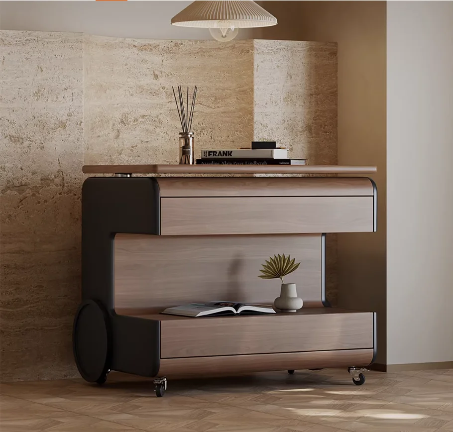 # Solid Wood Nightstand With 2 Drawers Walnut Side Table Rotate Function  Bedroom Living Roo
