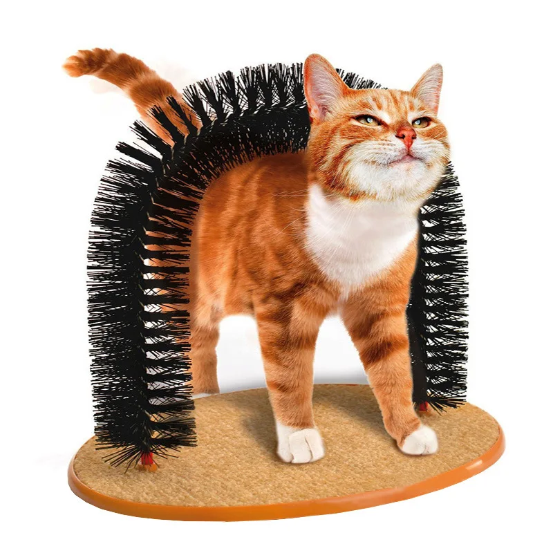 Cat Toy Arch Self Groome Pamper Feline with A Massage Grooming Rubbing Brush with Scratching Pad Toy for Cats Interactive Toys