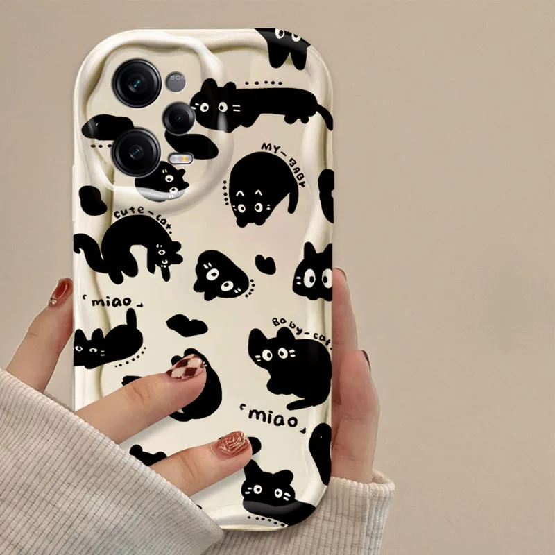 حافظة جميلة على شكل قطة سوداء ثلاثية الأبعاد لهاتف Xiaomi Redmi Note 13 12 Pro Plus 4G 5G 12S 11S 1110 10S 9 9S Redmi 14C 13C 12C A3 غطاء شفاف