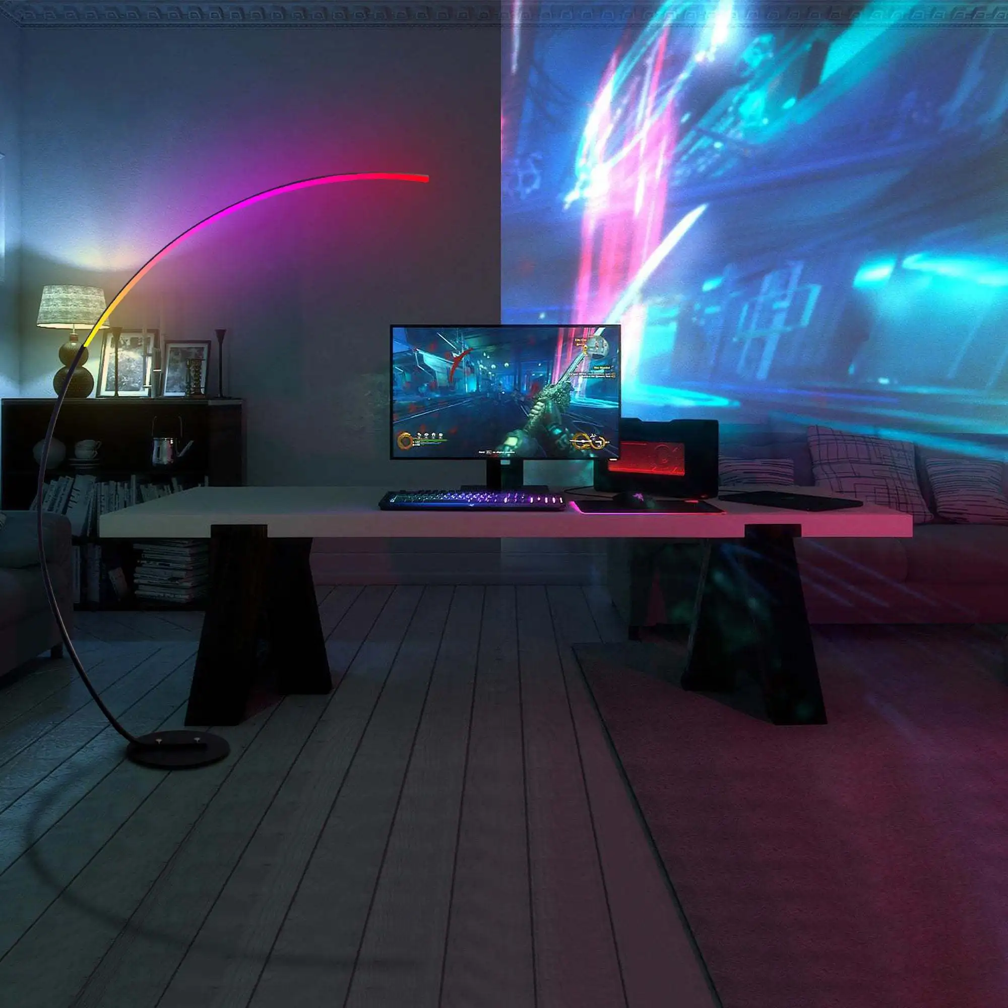 

Торшер RGB, ультраяркий светодиодный торшер Smart Arc 1800LM, синхронизация музыки, режимы сцены, современный стоячий высокий светильник