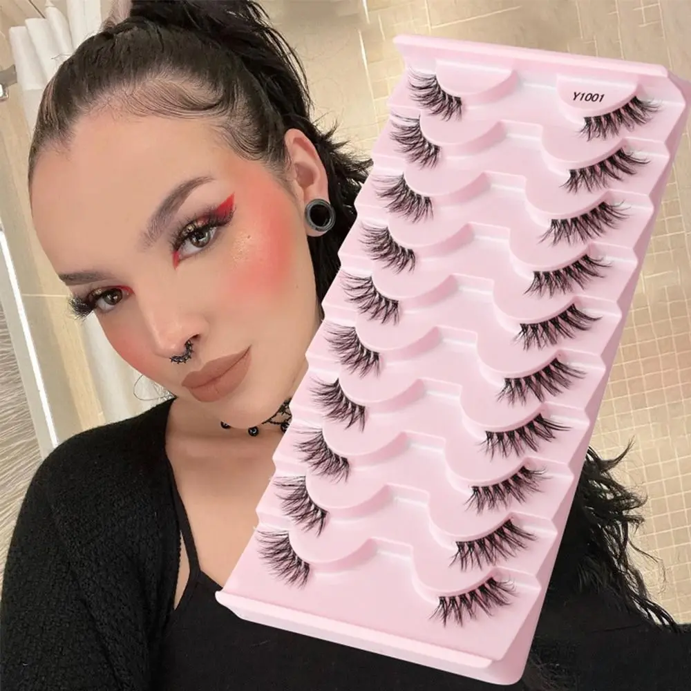 Short Natural Look Half Eyelashes Faux Mink Lashes Cat Eye False Eyelashes Half Lashes with Clear Band