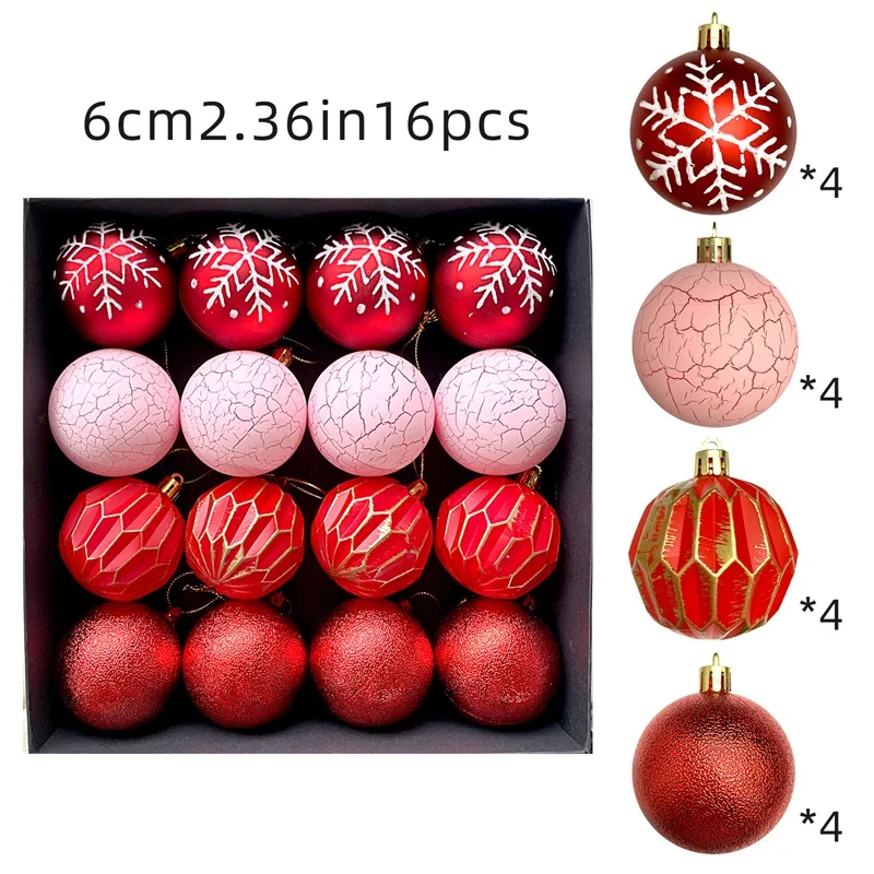 16 Pcs Christmas Ball Ornaments Set Snowflake Crack Plastic Balls Tree Pendants Hanging Decor for Home Holiday Party