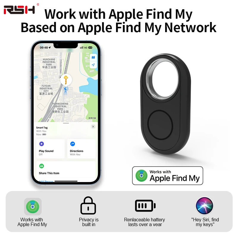 GPS Bluetooth Smart Tracker Works with Apple Find My Anti Lose Reminder Device Smart Tag Replacement Battery Privacy Protection