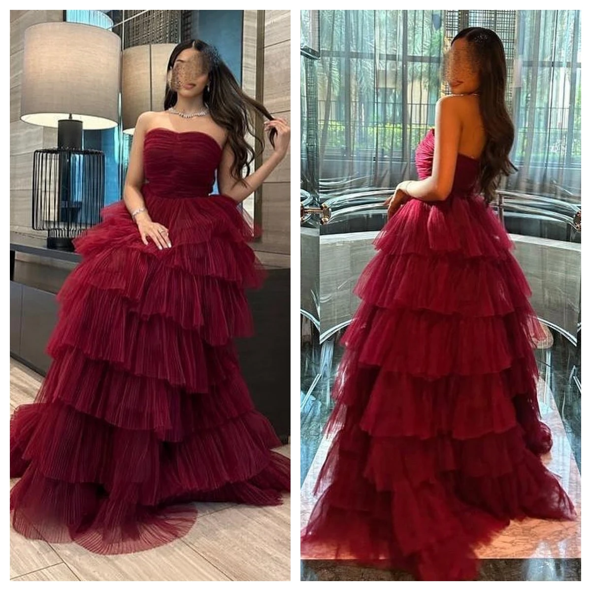 Customized Evening Dress Exquisite Tulle Strapless Sleeveless Party Dresses Elegant A-Line Floor Length Sweep Train Prom Gowns
