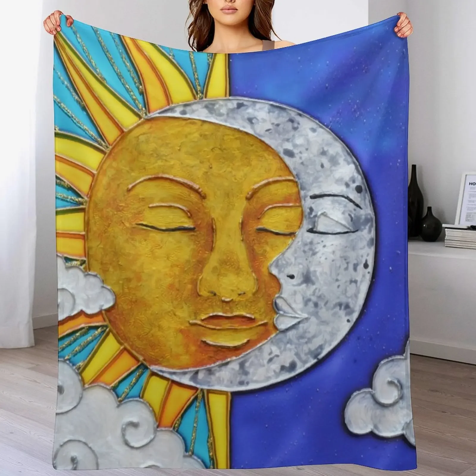 

Sun and Moon Stained glass Mandala Throw Blanket Hair Picnic Designers sofa bed Blankets