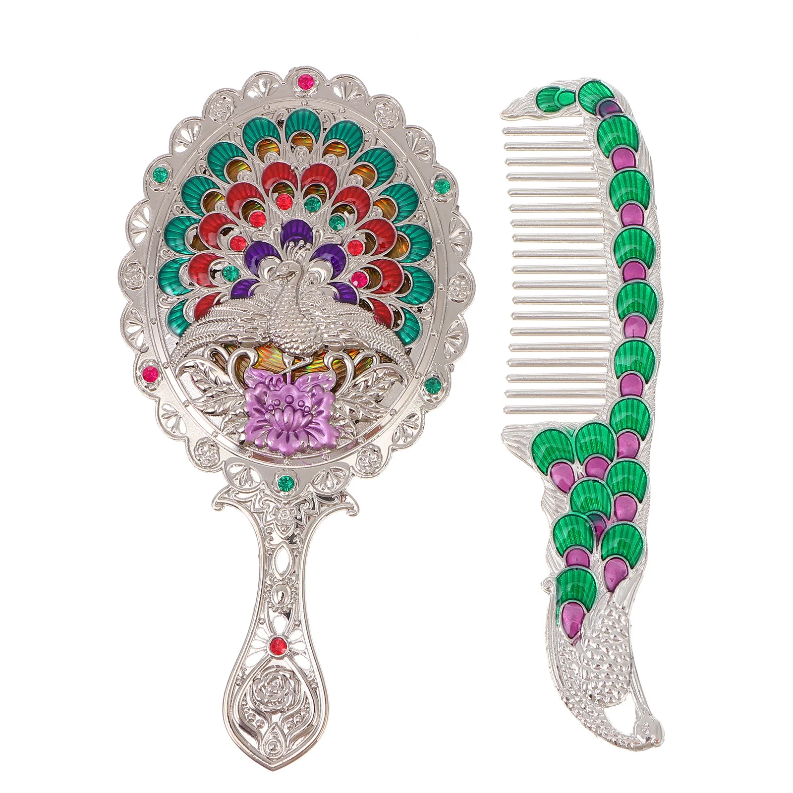 

1Set Vintage Portable Foldable Alloy Makeup Mirror with Comb Compact Mini Vanity Mirror for Girls Travel Outdoors