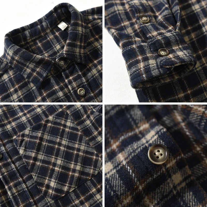 

Японские клетчатые рубашки с длинным рукавом, мужская новая осенне-зимняя рубашка, мужские повседневные рубашки, свободная рубашка с карманами и лацканами, 4XL, винтажная одежда
