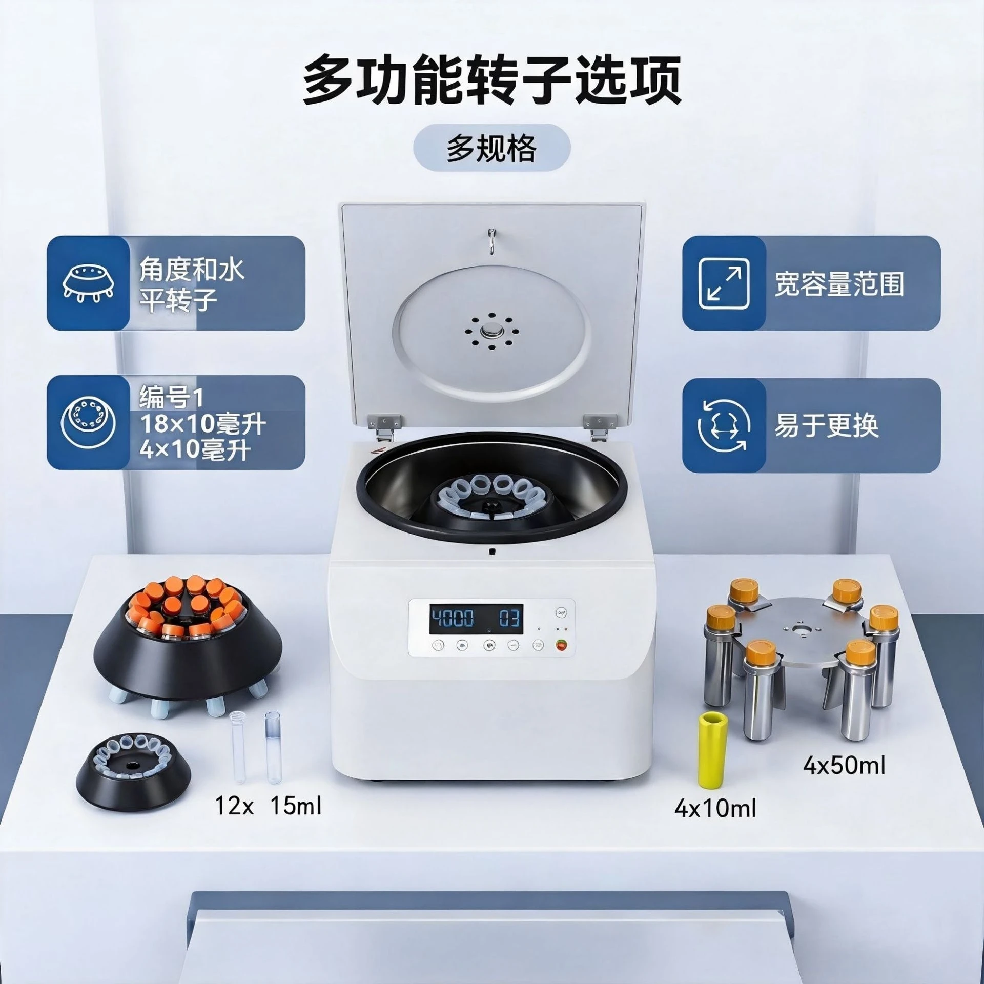 CTL420 4000RPM Balanced Benchtop Centrifuge, Low‑Speed Lab Instrument for Blood Sample Separation