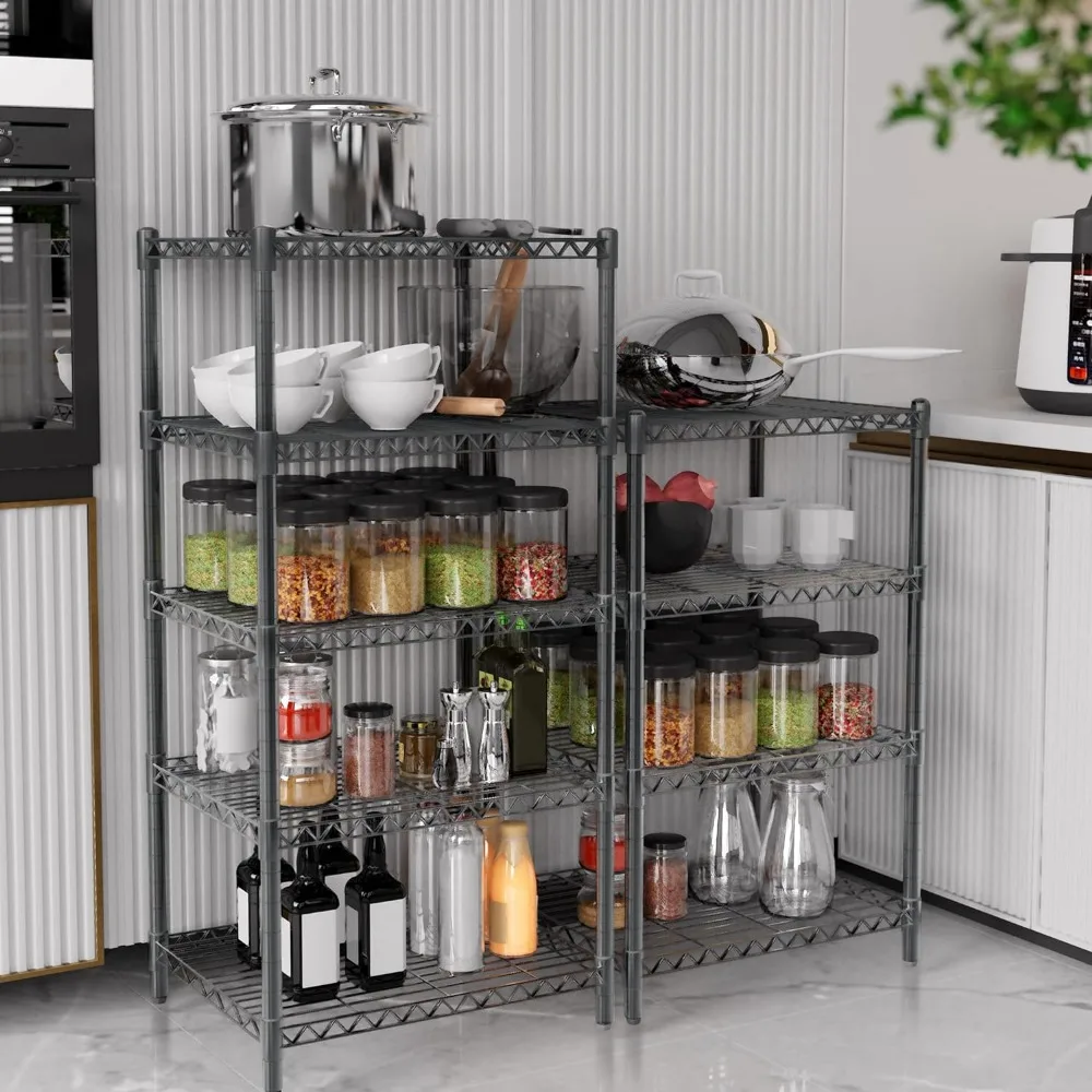 4 Tier Grey Storage Racks and Shelving - Heavy Steel Material Pantry Shelves - Steel Organizer Wire Rack, Suitable