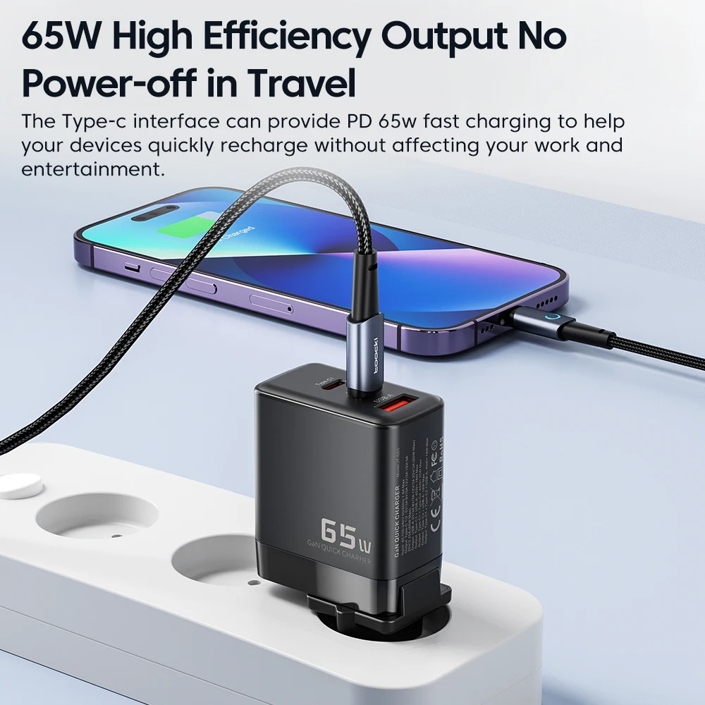 Toocki GaN 65W USB Type C Charger Quick Charge QC3.0 PD3.0 Fast Charge for Laptop iPhone Samsung Huawei Xiaomi USBC Charger