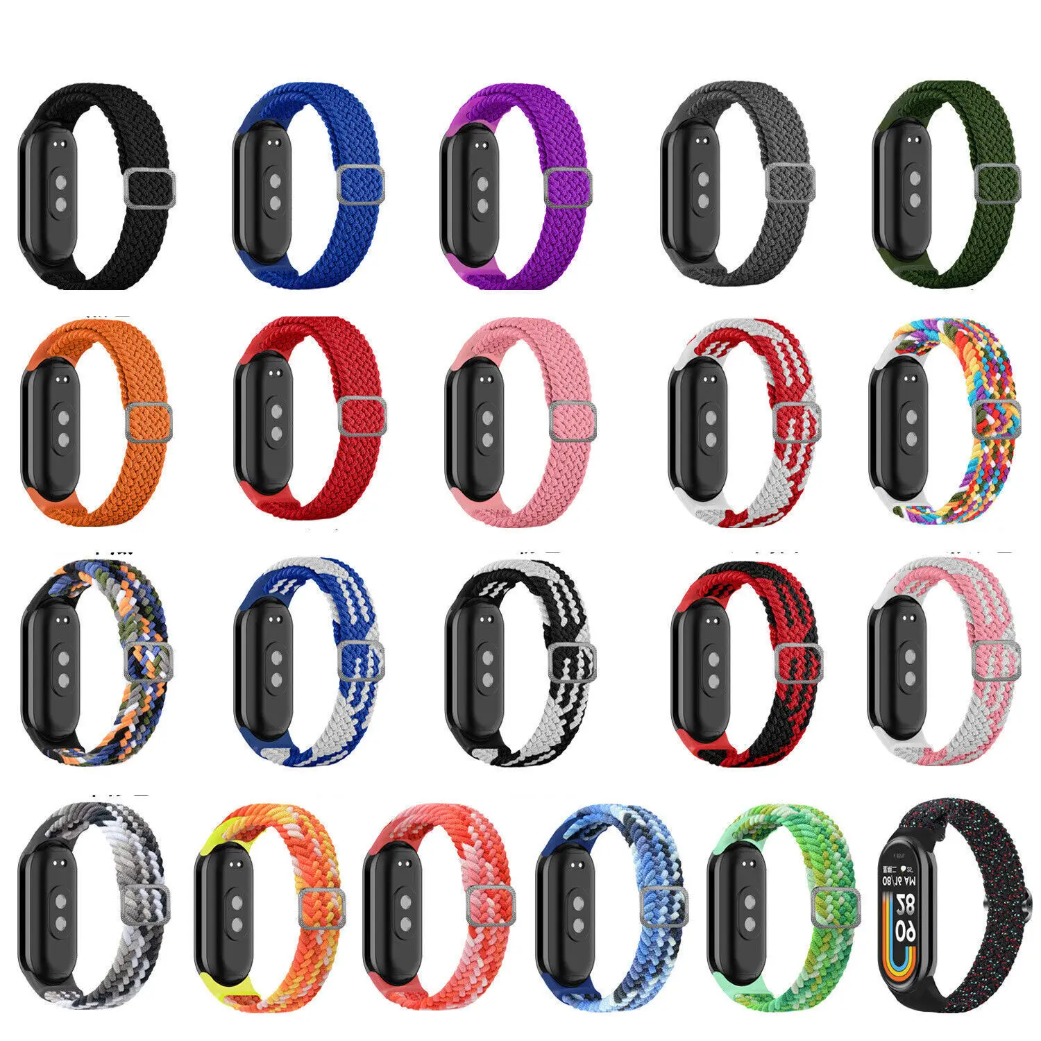 Elastisches, verstellbares Nylon-Uhrenarmband für Xiaomi Mi Band 8 / NFC, Ersatzarmband für Herren und Damen, Sportarmband