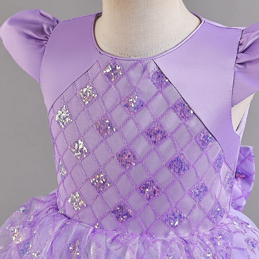 Purple Girl Child Day holiday performance dress, fluffy skirt, mesh princess style drag dress, sequin birthday party wear