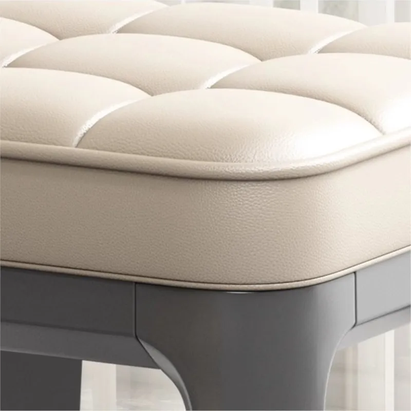 Light Luxury Solid Wood Leather High Stool Household Modern Dressing Table Stool Soft Package Simple Small Square Stool Bedroom image 6