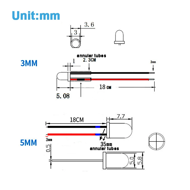 10pcs 3V 5V 9V 12V 24V Led Diode with Wire for Indicator Light DIY Handwork