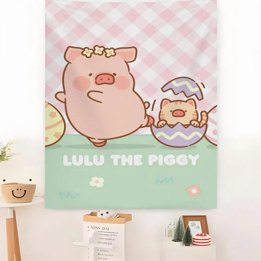 Cute Cartoon Lulu Pig Tapestry Microfiber Background Art Decor For Bedroom Living Room Bar Garden Outdoor Festival Wall Deco