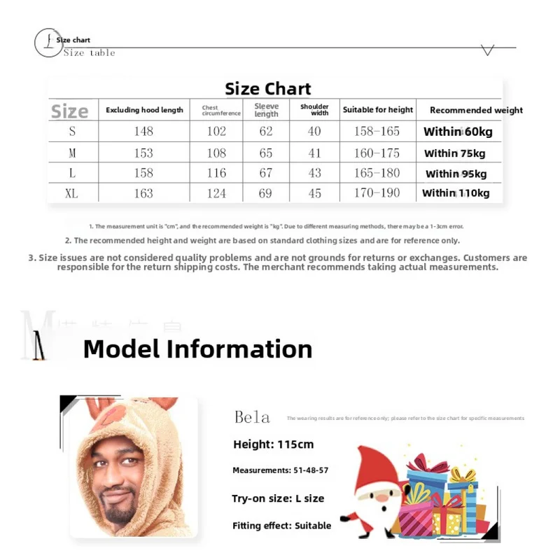 QICHE 2026 New Adult Christmas Stage Outfit Santa Reindeer Elf Pattern Jumpsuit Home Party Dress‑Up Costume