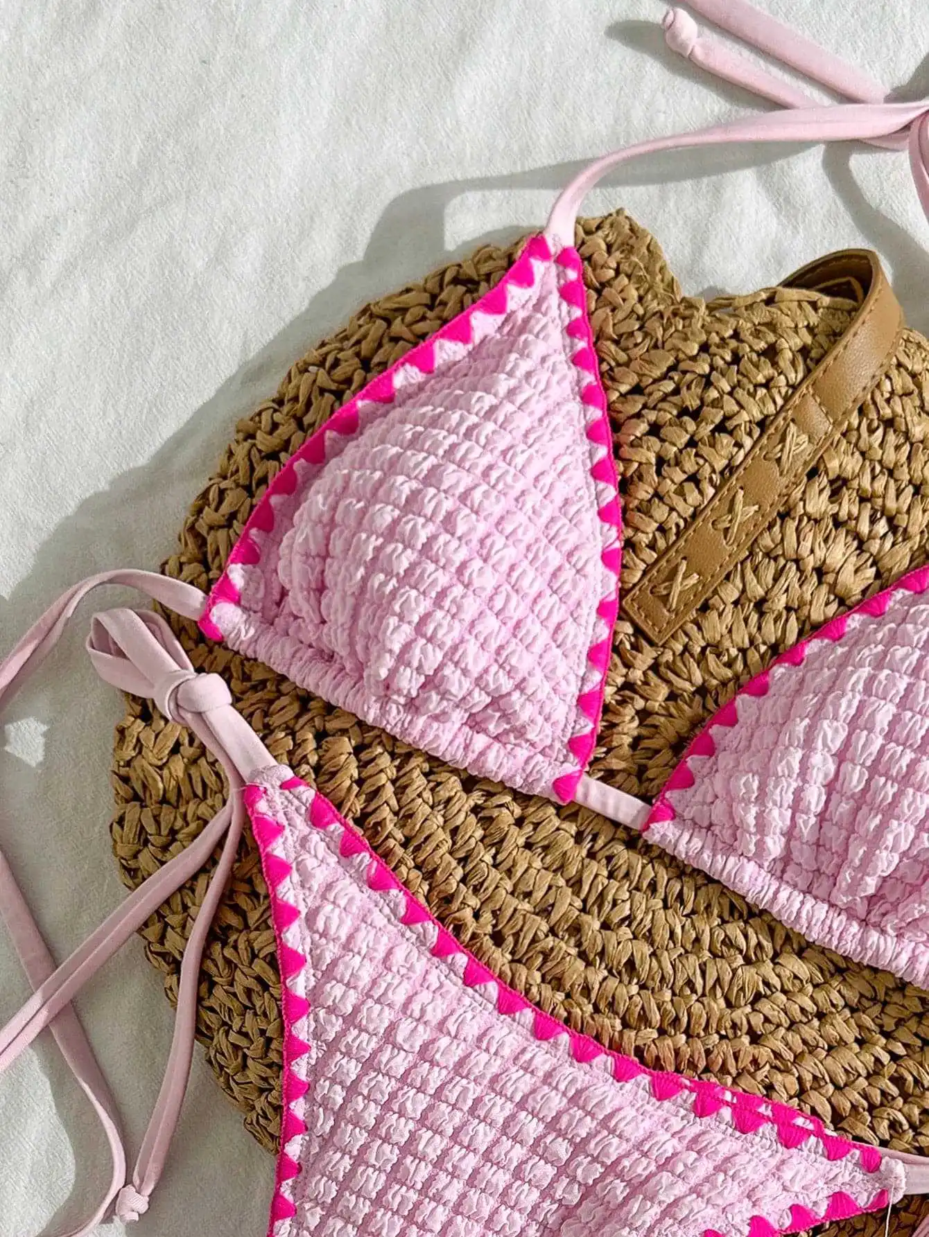 sexy pink patchwork micro bikinis sets two pieces halter back tie thong swimsuits bathing suit swimwear biquini tankini trikini view 4