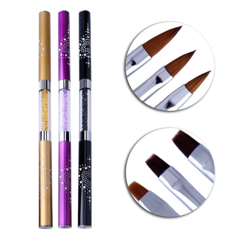 

Double Head Nail Acrylic Brush Crystal Handle Gel Painting Pen Flower Drawing Manicure Art Tools for Professional Use