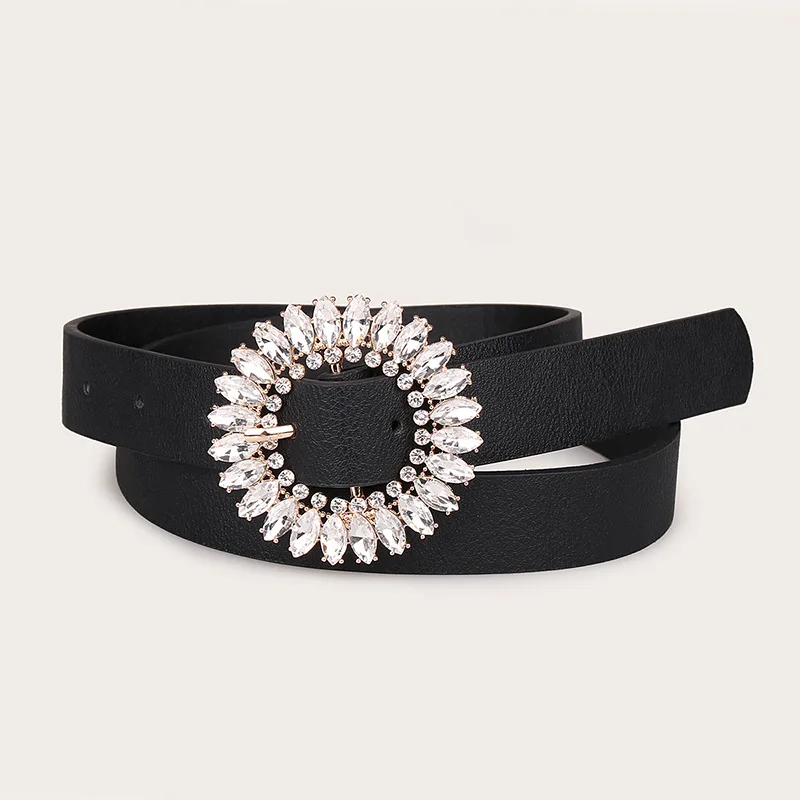 New Pu Rhinestone Belt For Women Luxury Brand Designer Buckle Waist Strap Female Jeans Dress Trouser Decorative Waistband