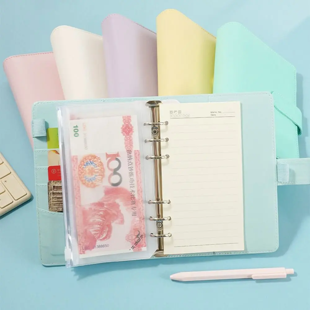 Pu Leather Loose-Leaf Notebook A6 Macarone Color Budget Binder Refillable Magnetic Buckle Saving Money Binder