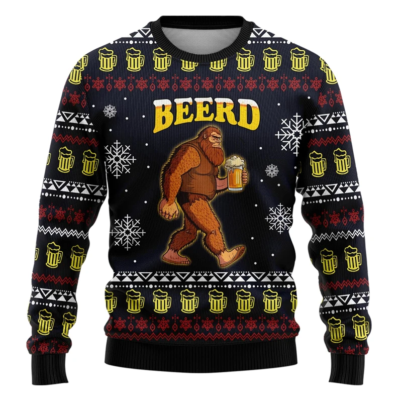 Hip Hop Bigfoot Ugly Christmas Sweater Sasquatch Lovers Long Sleeve Pullovers Hilarious Big Foot Animal Graphic Sweatshirts Tops