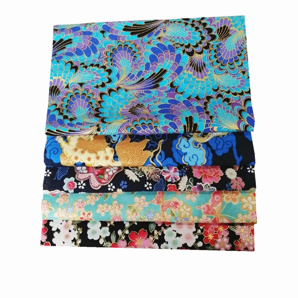 Japanese Printed Cotton Patchwork Cloth Set Bronzing Sewing Quilting Fabrics Floral DIY Handmade Face Mask Accessories 20x25cm